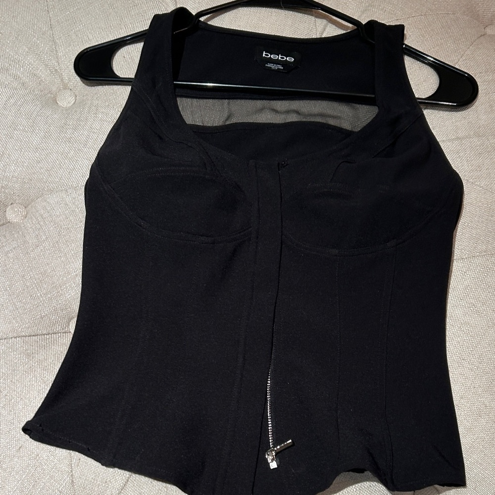 bebe Black Zip-Front Crop Tank